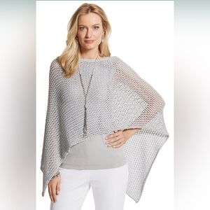 Chico"s Dominique Sutton Silver Metallic Knit Poncho NWT